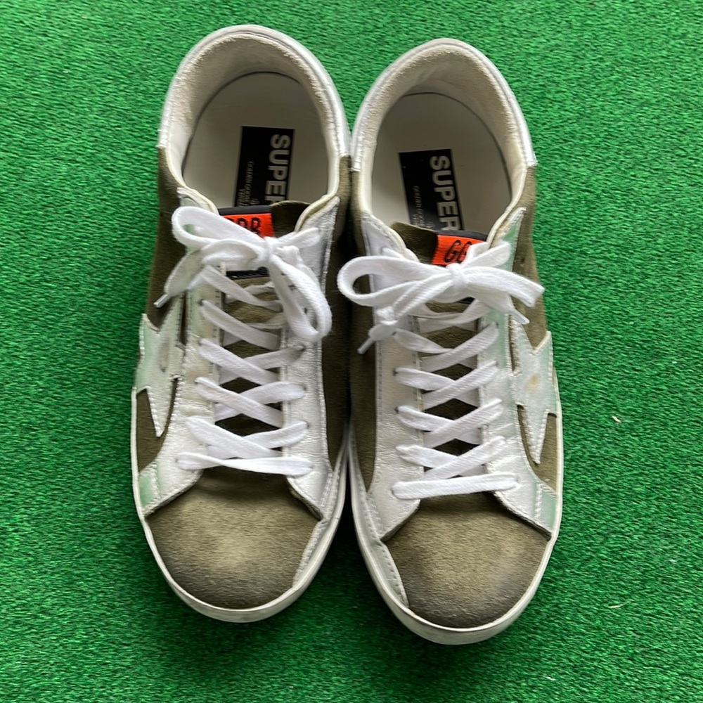 Golden Goose Super-Star sneakers military-green suede. Size 39